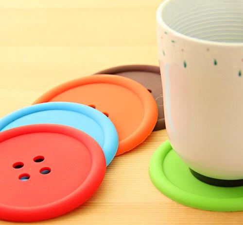 尚派~a010 创意家居生活用品 圆形硅胶杯垫 可爱纽扣杯垫 隔热垫